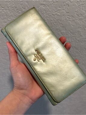 Prada Patent Leather Long Snap Wallet Green